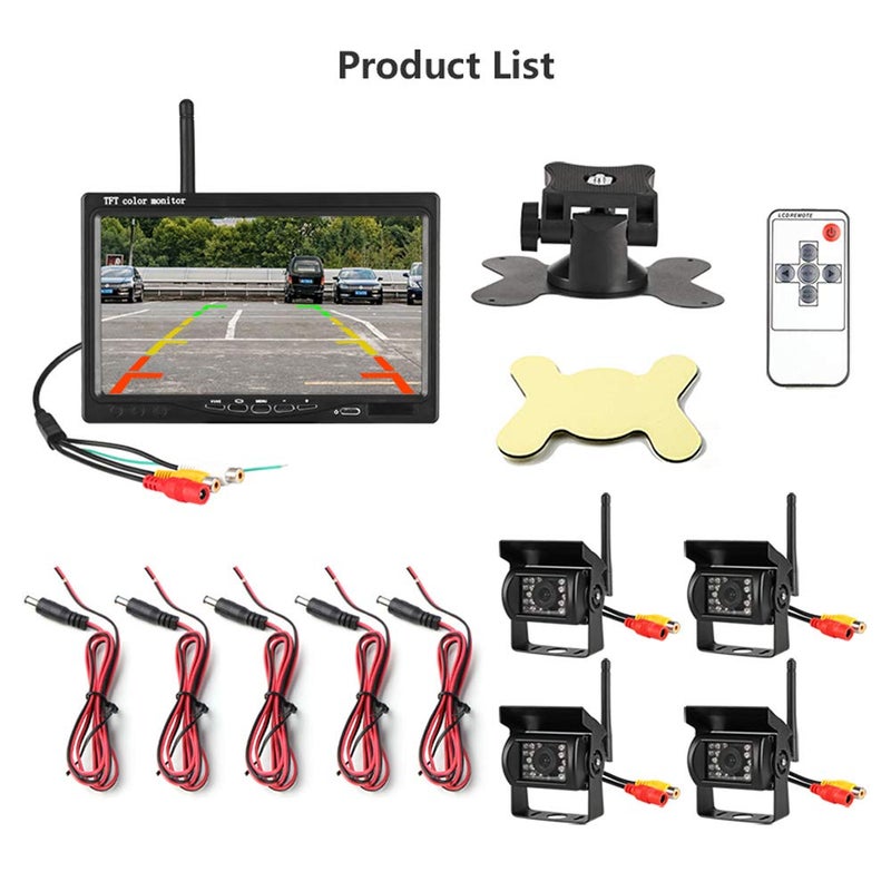 EVERSECU كاميرات خلفية لاسلكية EVERSECU 4 قطع مع شاشة 7 بوصة لنظام مساعدة الركن للمركبات RV/SUV/فان/بيك أب/شاحنة/مقطورة، نظام عرض خلفي/جانبي/أمامي قابل للتبديل - Image 5